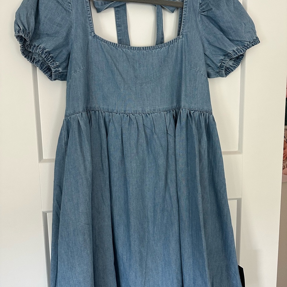 Lulu's Blue Denim Puff Sleeve Sundress